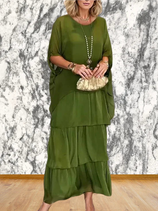 Elegantes Weites Kleid mit Rundhalsausschnitt und Fledermausärmeln - Müheloser Chic