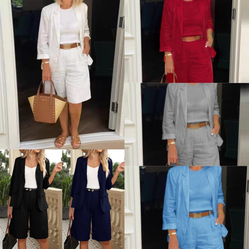 Stilvolles Set aus Leinen-Shorts und Blazer für Damen