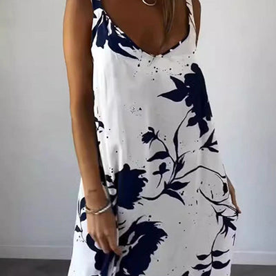 Damen fließendes Kleid mit floralen Muster, Spaghetti-Trägern, ärmellos und rückenfrei