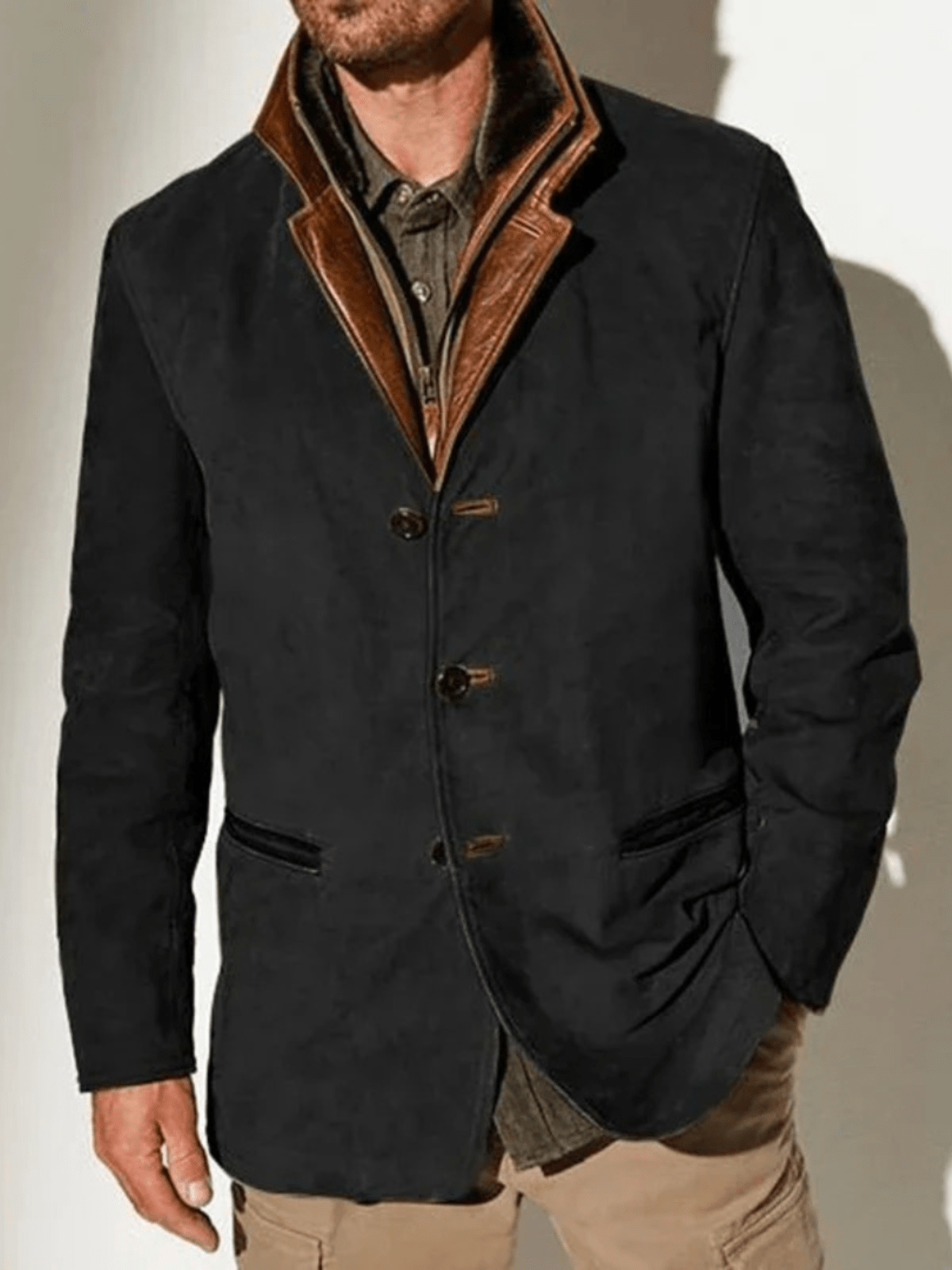 Dominic | Vintage-Wildlederjacke mit doppeltem Kragen