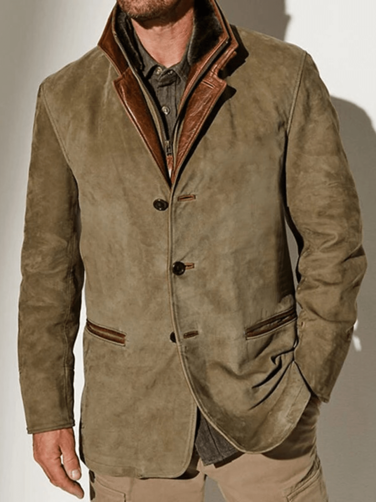 Dominic | Vintage-Wildlederjacke mit doppeltem Kragen